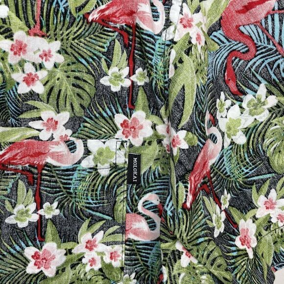 MOLOKAI Surf  Mens Tropical Flamingo Print Button-Down Shirt EUC Large L Cotton - Picture 3 of 8